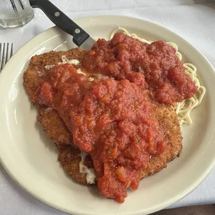 Pork loin Parmesan @ spaghetti with red sauce