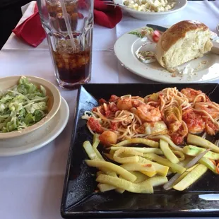 Frutti Di Mare, served with a side of roasted vegetables. Delicious!