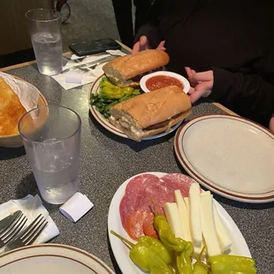 Chicken Parmigiana sandwich and Antipasto