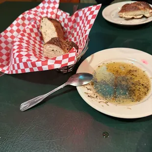 Bread and oil.  Oil tasted like cumin