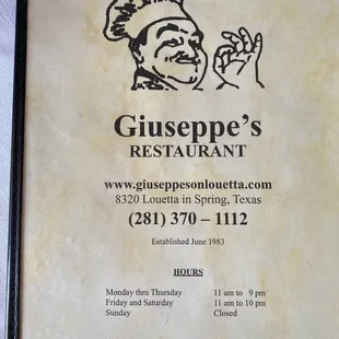 Front of Menu