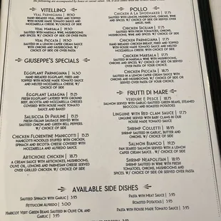 Dinner Menu