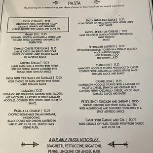 Dinner Menu