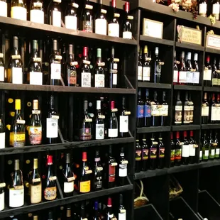 a wall of wine bottles