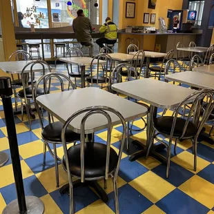 tables and chairs in a restaurant