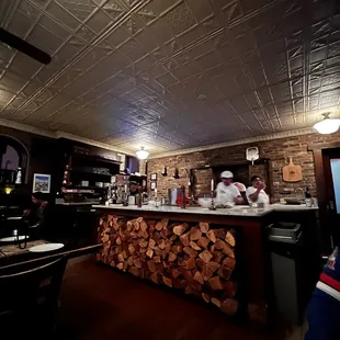 the kitchen and bar area