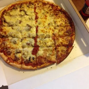 Beautiful family size half-and-half pizza