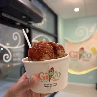 Tamarindo and passionfruit with chamoy and tajin