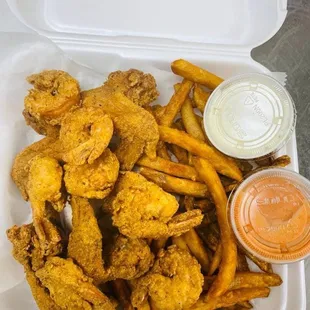 WIngs and Shrimp Combo with Fries and Drink