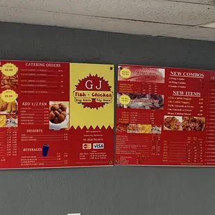 Menu. Prices higher than previous menu.