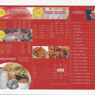 the menu for the restaurant