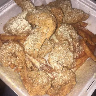 Chicken and shrimp combo with extra lemon pepper seasoning :)