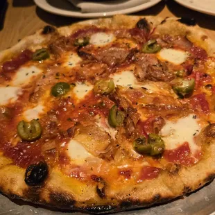 Guanciale &amp; olive pizza $24. Great crispy crust, soggy in the middle