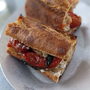 Tomato confit sandwich with burrata