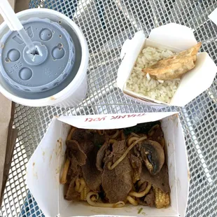 $15 for take out. Comes with a bowl of whatever you fill it up with, 1 potsticker, small rice, soda