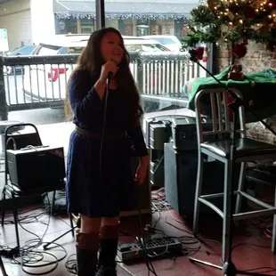 Karly Dominguez from GK Music, performing at the Barking Dog in Modesto for a GK gig.