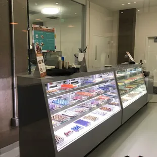 a display of chocolates and pastries