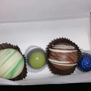 Irish Cream, Mojito Mint, Chocolate Carmel, and Blueberry (left to right)