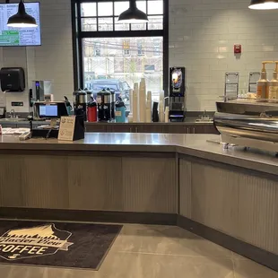 the counter and coffee machine