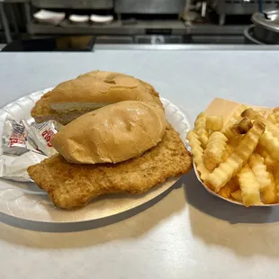 Tenderloin and crinkle cut fries