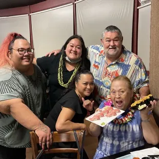 Sushi and leis.