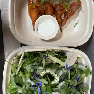 Crispy buffalo artichokes and spring pea salad