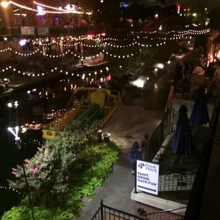 a view of a canal at night