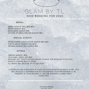 2019-2020 Price sheet