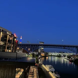 a bridge over a river at night