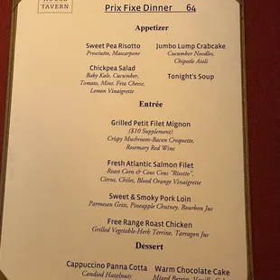 Pre-Theatre Dinner Menu