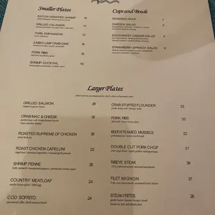 Dinner menu