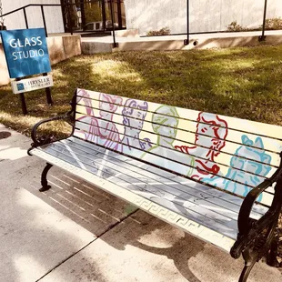 Fun bench just outside the studio entrance