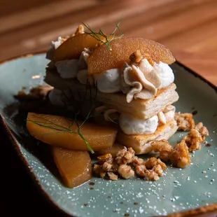 a plate with a dessert on it