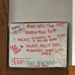 Today&apos;s Specials board for January 1, 2025