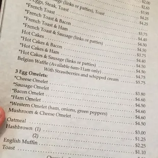 a menu for breakfast