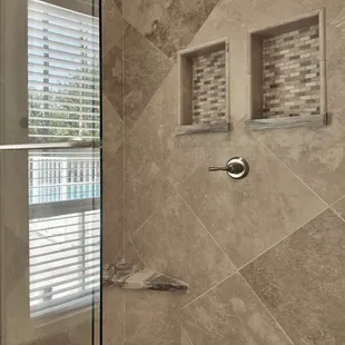 Custom shower door in master bathroom.