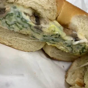 Bagel with Mayo, Egg, Mozzarella, Spinach and Mushroom