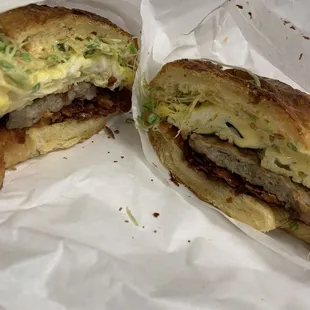 Croissant with Egg, Cheese, Bacon, Sausage w/added sprouts