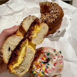 Bacon egg and cheese with sprinkle donut!