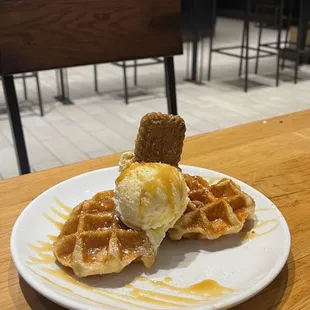 waffles and ice cream on a plate