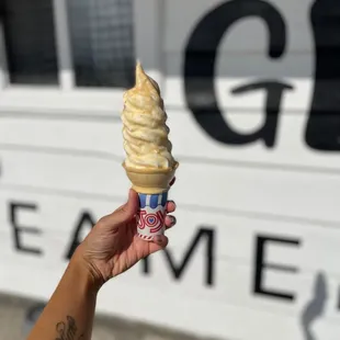 Swirl cone dipped in white chocolate glaze