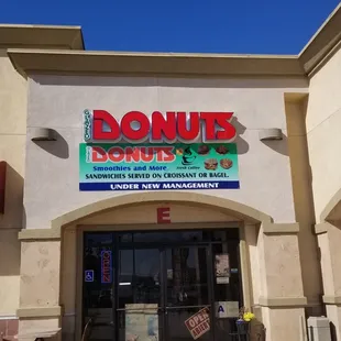 the front of a donut shop
