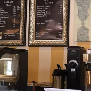 This is the menu. They no longer offer any of the cool items people have posted in the picture. It's now just a pretty basic donut shop.