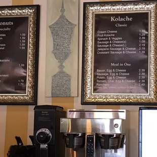 This is the menu. They no longer offer any of the cool items people have posted in the picture. It's now just a pretty basic donut shop.