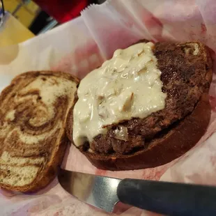 a burger and a knife