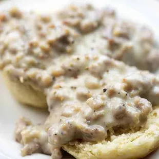 Sausage gravy and biscuits