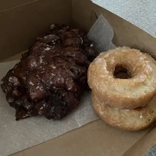 Apple fritter and old fashioned donuts
