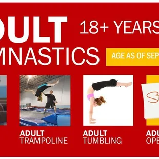 Did you know that adults can take gymnastics classes? Go to gleasons.com for more information. Our Adult Fitness classes are a blast!