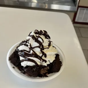Chocolate brownie with chocolate ice cream