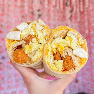 a hand holding a burrito